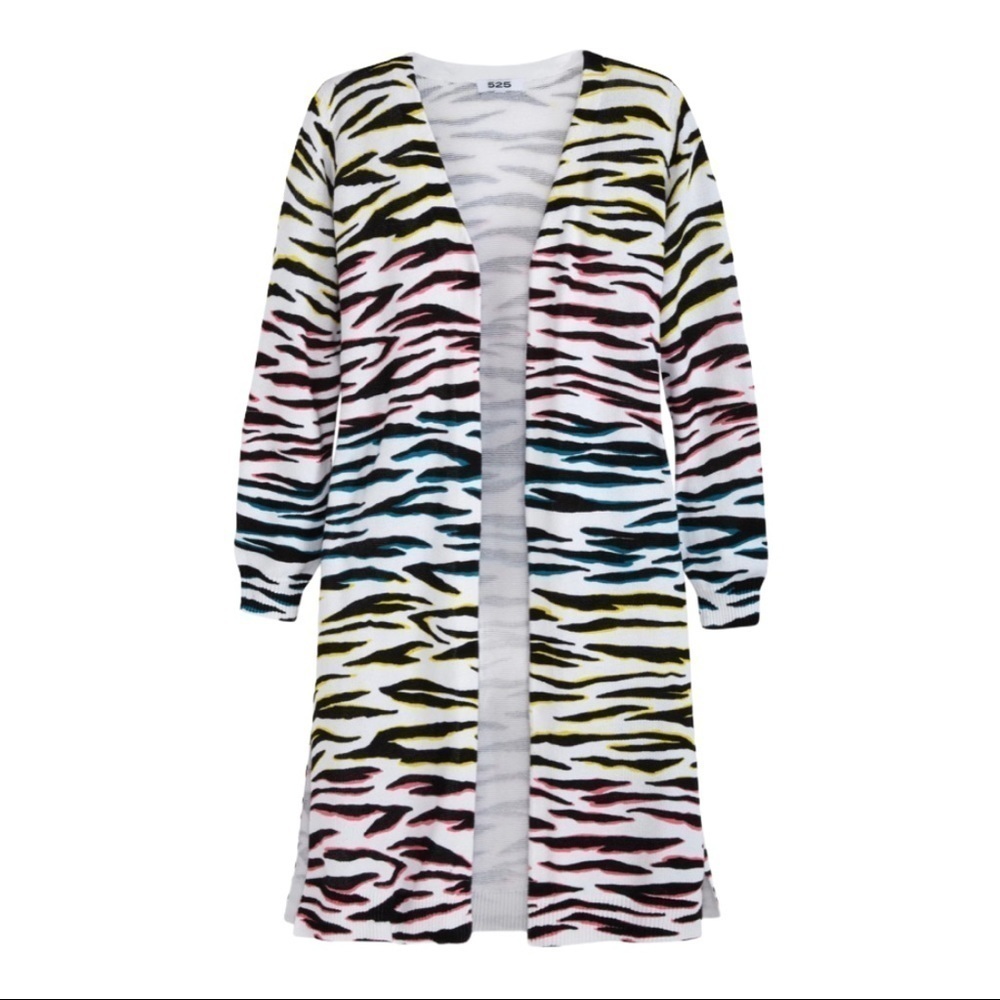 525 America Multi Zebra Print Open Front Cardigan